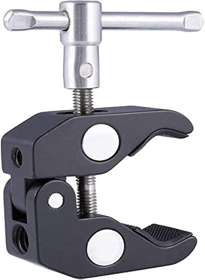 Feelworld Rugged Super Clamp Mount Multi-Function with 1/4-20 and 3/8"-16 Thread for On Camera Field Monitor, Stabilizer, Gimbal, Camera Cage, Camcorder Kit, DSLR Rig, 15mm Rods, Video Flash Lights